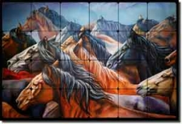 Taylor Horse Equine Tumbled Marble Mural 24" x 16" - JTA002