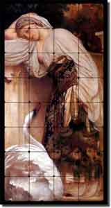 Odalisque by Lord Frederick Leighton - Bird Tumbled Marble Mural 16" x 32"