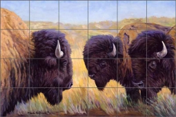 Buffaloes in Oil by Marsha McDonald Ceramic Tile Mural - MMA007