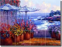 Brellas by the Bay by Mikki SenkarikGlass Tile Mural 24" x 18" - MSA003