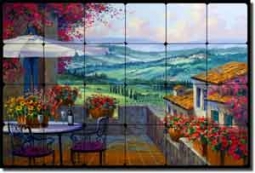 Senkarik  Tuscan Landscape Tumbled Marble Mural 24" x 16" - MSA065