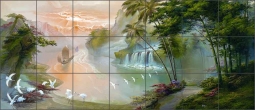 Oriental Paradise by Bettiri - Seascape Ceramic Tile Mural 29.75"x 12.75" Kitchen Shower Backsplash
