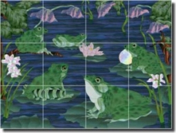 WaterLife - Frogs by Paned Expressions Studios - Ceramic Tile Mural 18" x 24" Kitchen Shower Backspl
