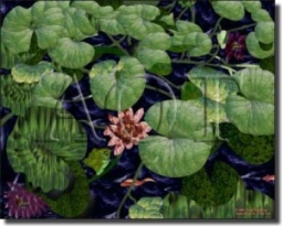 WaterLife - Lily Pond by Paned Expressions Studios - Ceramic Tile Mural 18" x 24" Kitchen Shower Bac