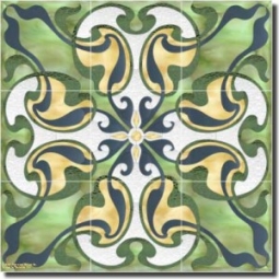 Nouveau - Leaves and Branches by Paned Expressions Studios - Floral Ceramic Tile Mural 18" x 18" Kit