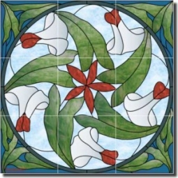 Nouveau - Morning Glory by Paned Expressions Studios - Floral Ceramic Tile Mural 18" x 18" Kitchen S