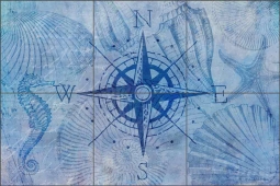Vintage Nautical Compass by Andrea Haase Ceramic Tile Mural - POV-AH001
