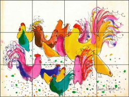 Chickens by Bonnie Siebert Ceramic Tile Mural POV-BSA001