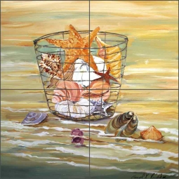 Shell Basket by Carol Walker Ceramic Tile Mural POV-CWA008