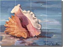Walker Conch Shell Sea Life Glass Tile Mural 24" x 18" - POV-CWA014