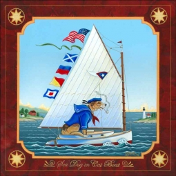 Sea Dog in Cat Boat by Ed Parker Ceramic Accent & Decor Tile - POV-EP006AT