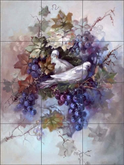 Doves in Grapevine by Fernie Parker Taite Ceramic Tile Mural - POV-FPT001