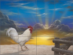 Rooster Sunrise by Jeff Wilkie Ceramic Tile Mural - POV-JWA029