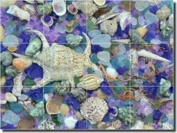 Fondo Shell Collage Ceramic Tile Mural 24" x 18" - POV-LF002