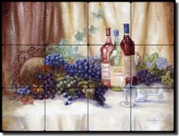 Davenport Wine Grapes Tumbled Marble Tile Mural 24" x 18" - POV-WDA007