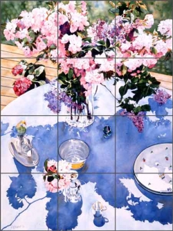 Under the Cherry and Lilac by William C Wright Ceramic Tile Mural - POV-WWA012