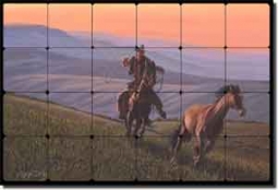 Delby Cowboy Western Art Tumbled Marble Tile Mural 36" x 24" - RDA002