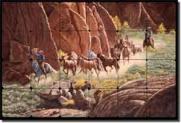 Delby Western Horse Tumbled Marble Tile Mural 36" x 24" - RDA004