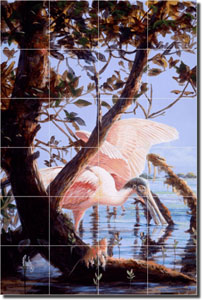 Roseattes by Robert Binks - Birds Ceramic Tile Mural 25.5" x 17"