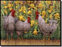 Matcham Roosters Tumbled Marble Tile Mural 32" x 24" - RW-MM005