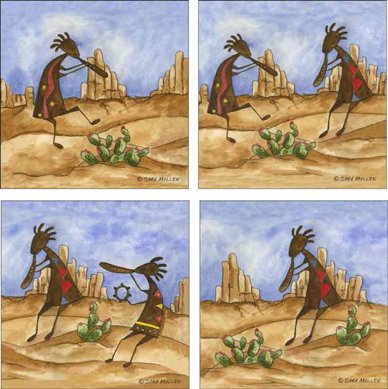 Kokopelli Sampler by Sara Mullen Ceramic Accent & Decor Tile - SM-ATSet4