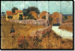 Farmhouse in Provence by Vincent van Gogh - Old World Tumbled Marble Tile Mural 16" x 24" Kitchen Sh