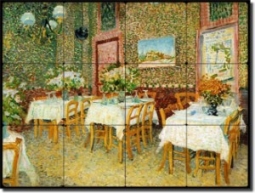 Interior of a Restaurant by Vincent van Gogh - Old World Tumbled Marble Tile Mural 18" x 24" Kitchen