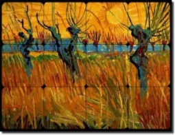 Willows at Sunset by Vincent van Gogh - Landscape Tumbled Marble Tile Mural 12" x 16" Kitchen Shower