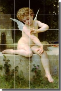 Cupid with a Butterfly by William Bouguereau - Artwork On Tile Ceramic Mural 25.5" x 17" Kitchen Sho