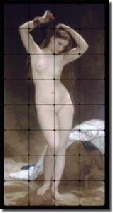 Baigneuse by William Bouguereau- Old Worldl Tumbled Marble Tile Mural 32" x 16" Kitchen Shower Backs