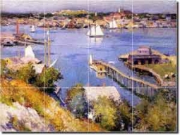 Gloucester Harbor by Willard Leroy Metcalf - Seascape Glass Tile Mural 24" x 18"