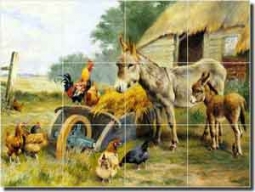 Weeks Rooster Donkey Ceramic Tile Mural 24" x 18" - WW001